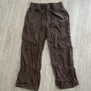 American Eagle Outfitters Dark Brown Drawstring flowy linen pants